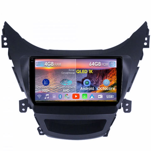 Elantra 2011-2016 - Navigatie dedicata Hyundai Elantra 2011-2016, 4GB RAM 64GB ROM, Octacore, Android 14, Display QLED 9", DSP, Carplay&Android Auto, SIM 4G, Ventilator Activ