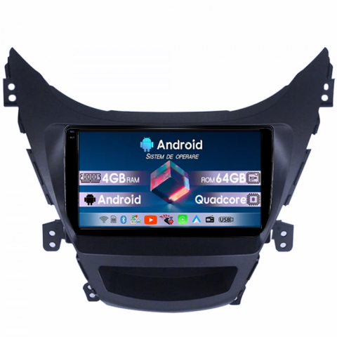 Elantra 2011-2016 - Navigatie dedicata Hyundai Elantra 2011-2016, 4GB RAM 64GB ROM, Quadcore, Android 14, Display QLED  9", DSP, Carplay&Android Auto, Suport camere AHD