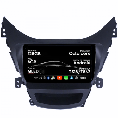 Elantra 2011-2016 - Navigatie dedicata Hyundai Elantra 2011-2016, 8GB RAM 128GB ROM, Octacore, Platforma TS18, Android 14, Display QLED 9", Suporta camera 360", DSP, Carplay&AndroidAuto