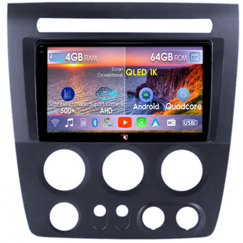 H3 2005-2010 - Navigatie dedicata Hummer H3 2005-2010, 4GB RAM 64GB ROM, Octacore, Android 14, Display QLED 1K 9", Carplay&Android Auto, SIM 4G, Ventilator Activ