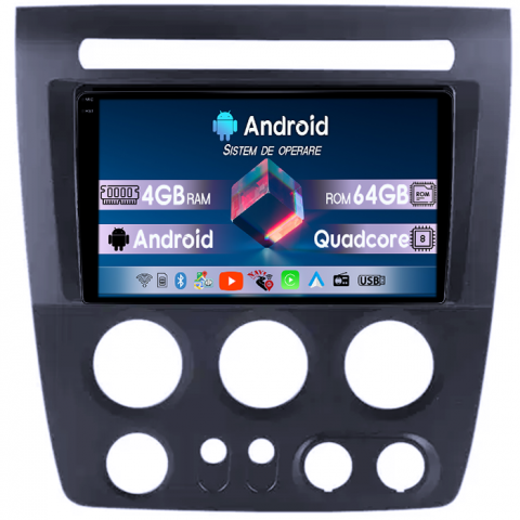 Hummer - Navigatie dedicata Hummer H3 2005-2010, 4GB RAM 64GB ROM, Quadcore, Android 14, Display QLED 1K 9", DSP, Carplay&Android Auto, Suport camere AHD