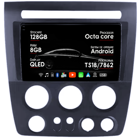 Navigatii Dedicate - Navigatie dedicata Hummer H3 2005-2010, 8GB RAM 128GB ROM, Octacore, Platforma TS18, Android 14, Display QLED 9”, Suporta camera 360º, DSP, Carplay&Android Auto, SIM 4G, Ventilator