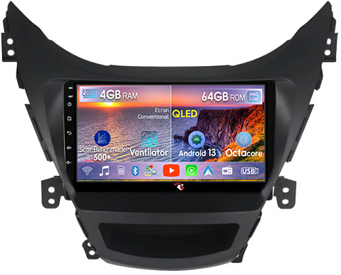 Hyundai Avante 2013-2016 - Navigatie dedicata Hyundai Avante 2013-2016, 4GB RAM 64GB ROM, Octacore, Android 14, Display QLED 1K 9", Carplay&Android Auto, SIM 4G, Ventilator Activ