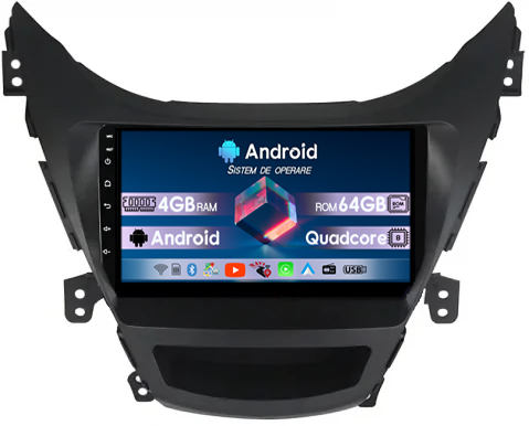 Hyundai Avante 2013-2016 - Navigatie dedicata Hyundai Avante 2013-2016, 4GB RAM 64GB ROM, Quadcore, Android 14, Display QLED  9", DSP, Carplay&Android Auto, Suport camere AHD