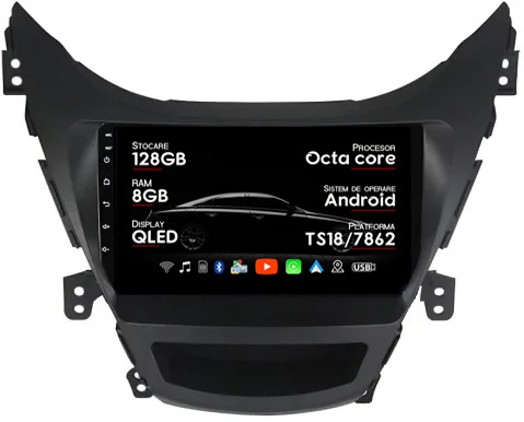 Hyundai Avante 2013-2016 - Navigatie dedicata Hyundai Avante 2013-2016, 8GB RAM 128GB ROM, Octacore, Platforma TS18, Android 14, Display QLED 9", Suporta camera 360", DSP, Carplay&An