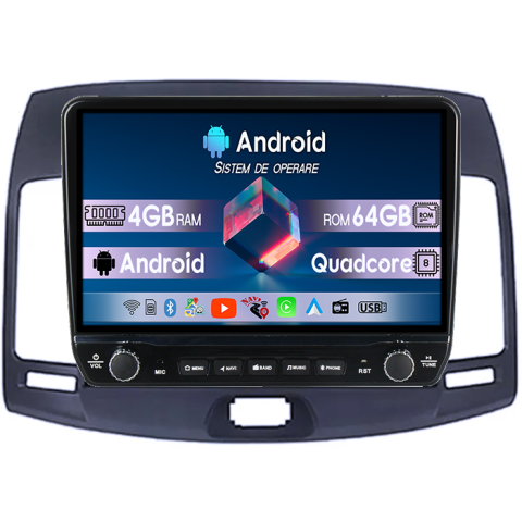 Elantra 2006-2011 - Navigatie dedicata Hyundai Elantra 2006-2011 Tesla cu butoane rotative model 2024, 4GB RAM 64GB ROM, Procesor Quadcore, Android 14, Display QLED 10", DSP, Carplay&Android Auto