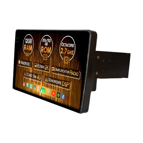 Navigatii Dedicate - Navigatie Universala 1DIN, 12GB RAM 256GB ROM, Android 13, Rezolutie 2K, Display QLED, 9", DSP, Carplay, Android Auto, Internet, Youtube, Waze, Wi Fi
