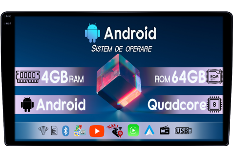 Elantra 2002-2006 - Navigatie dedicata Hyundai Elantra 2002-2006, 4GB RAM 64GB ROM, Quad Core, Display 9" QLED  Carplay, Android 14, Bluetooth, Magazin Play, Suport Camere AHD