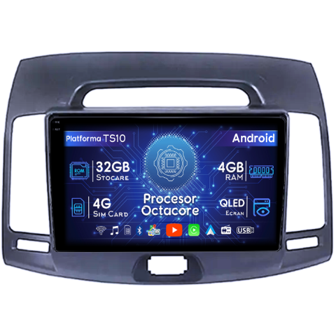 Hyundai - Navigatie dedicata Hyundai Elantra 2006-2011, 4GB RAM 32GB ROM, Octacore, Android 14, Display QLED 1K 9", DSP, Carplay&Android Auto, SIM 4G, Bluetooth, Ventilator Activ