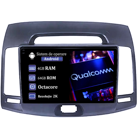 Elantra 2006-2011 - Navigatie dedicata Hyundai Elantra 2006-2011, 4GB RAM 64GB ROM, Procesor Qualcomm Octacore, Android 14, Rezolutie 2K, Display QLED 9", DSP, Carplay&Android Auto, SIM 4G
