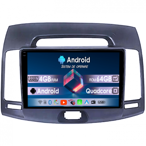 Hyundai - Navigatie dedicata Hyundai Elantra 2006-2011, 4GB RAM 64GB ROM, Quad Core, Display 9" QLED 1K, Carplay, Android 14, Bluetooth, Magazin Play, Suport Camere AHD