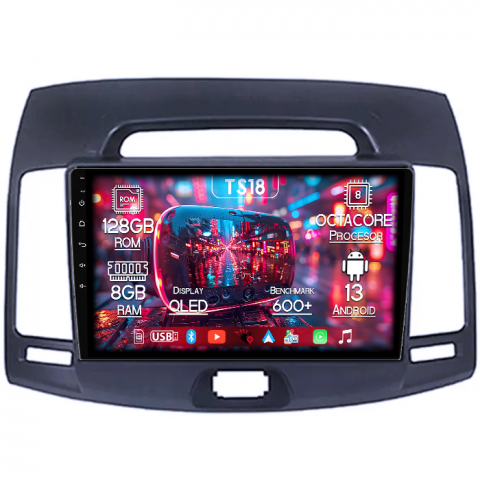 Hyundai - Navigatie dedicata Hyundai Elantra 2006-2011, 8GB RAM 128GB ROM, Octacore, Platforma TS18, Android 13, Display QLED 9”, Suporta camera 360º, DSP, Carplay&Android Auto, SIM 4G, Ventilator Activ