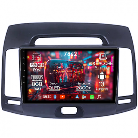Hyundai - Navigatie dedicata Hyundai Elantra 2006-2011, 8GB RAM 128GB ROM, Octacore, Platforma 7862,Android 13, Display QLED 9”, Suporta camera 360º, DSP, Carplay&Android Auto, SIM 4G, Ventilator Activ