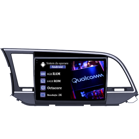Elantra 2016-2020 - Navigatie dedicata Hyundai Elantra 2016-2020, 4GB RAM 64GB ROM, Procesor Qualcomm Octacore, Android 14, Rezolutie 2K, Display QLED 9", DSP, Carplay&Android Auto, SIM 4G