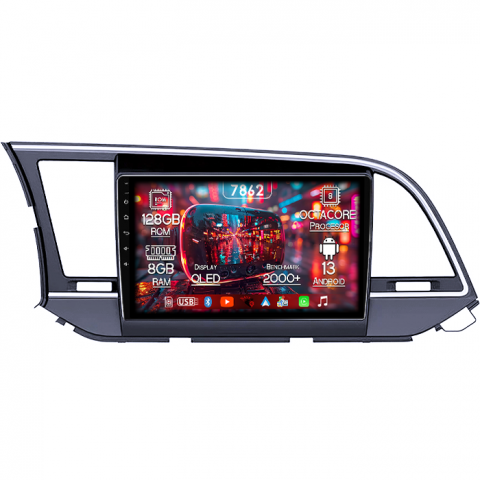 Hyundai - Navigatie dedicata Hyundai Elantra 2016-2020, 8GB RAM 128GB ROM, Octacore, Platforma 7862,Android 13, Display QLED 9”, Suporta camera 360º, DSP, Carplay&Android Auto, SIM 4G, Ventilator Activ