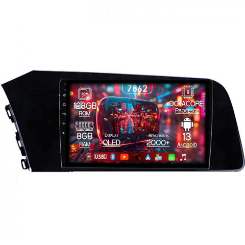 Hyundai - Navigatie dedicata Hyundai Elantra 2021, 8GB RAM 128GB ROM, Octacore, Platforma 7862,Android 13, Display QLED 9”, Suporta camera 360º, DSP, Carplay&Android Auto, SIM 4G, Ventilator Activ