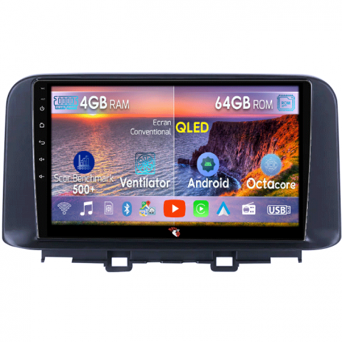 Encino 2018-2020 - Navigatie dedicata Hyundai Encino 2018-2020, 4GB RAM 64GB ROM, Octacore, Android 14, Display QLED 9", DSP, Carplay&Android Auto, SIM 4G, Ventilator Activ