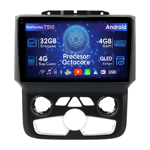 RAM 2018 - Navigatie dedicata Dodge Ram 2013-2019 Clima, 4GB RAM 32GB ROM, Octacore, Android 14, Display QLED  9", DSP, Carplay&Android Auto, SIM 4G, Bluetooth, Ventilator Activ