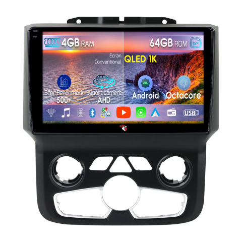RAM 2018 - Navigatie dedicata Dodge Ram 2013-2019 Clima, 4GB RAM 64GB ROM, Octacore, Android 14, Display QLED 9", DSP, Carplay&Android Auto, SIM 4G, Ventilator Activ