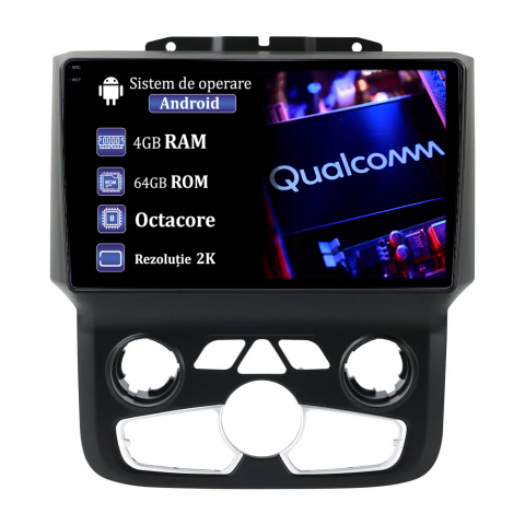 RAM 2018 - Navigatie dedicata Dodge Ram 2013-2019 Clima, 4GB RAM 64GB ROM, Procesor Qualcomm Octacore, Android 14, Rezolutie 2K, Display QLED 9", DSP, Carplay&Android Auto, SIM