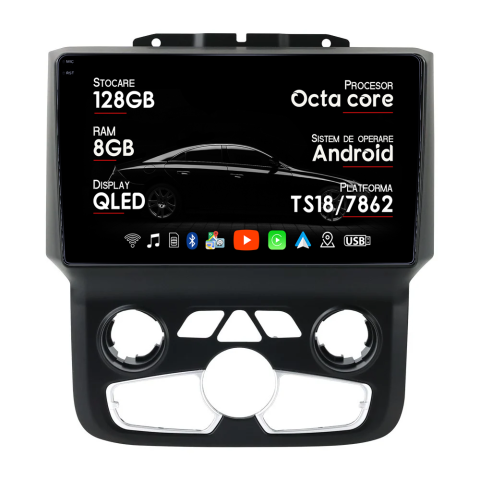 RAM 2018 - Navigatie dedicata Dodge Ram 2013-2019 Clima, 8GB RAM 128GB ROM, Octacore, Platforma TS18, Android 14, Display QLED 9", Suporta camera 360", DSP, Carplay&AndroidAuto