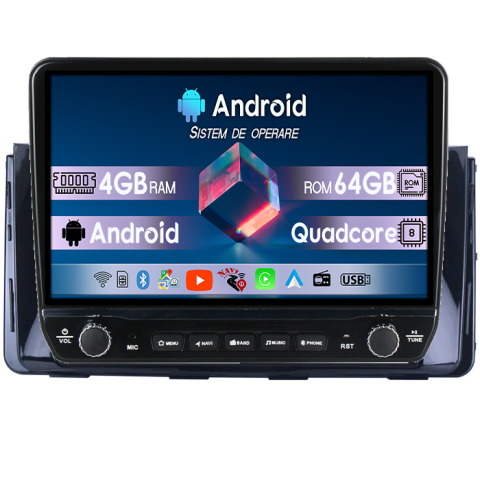 Navigatii Dedicate - Navigatie dedicata Hyundai H350 Tesla cu butoane rotative model 2024, 4GB RAM 64GB ROM, Procesor Quadcore, Android 14, Display QLED 10", DSP, Carplay&Android Auto