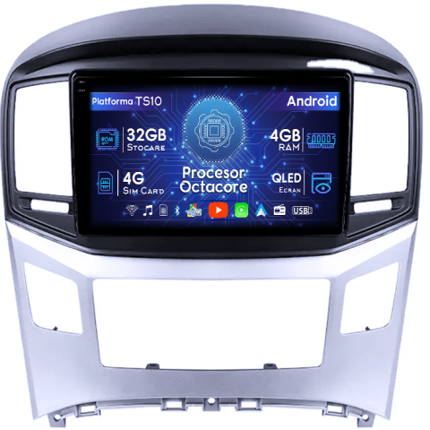 H1 2017-2018 - Navigatie dedicata Hyundai H1 2017-2018, 4GB RAM 32GB ROM, Octacore, Android 14, Display QLED 1K 9", DSP, Carplay&Android Auto, SIM 4G, Bluetooth, Ventilator Activ