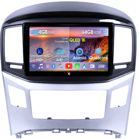 Hyundai - Navigatie dedicata Hyundai H1 2017-2018, 4GB RAM 64GB ROM, Octacore, Android 14, Display QLED 1K 9", Carplay&Android Auto, SIM 4G, Ventilator Activ