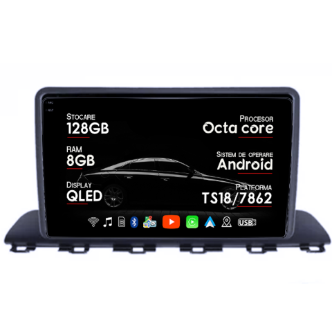 Navigatii Dedicate - Navigatie dedicata Hyundai HB20 2021, 8GB RAM 128GB ROM, Octacore, Platforma TS18, Android 14, Display QLED 9", Suporta camera 360", DSP, Carplay&Android Auto, SIM 4G, Ventilator Activ