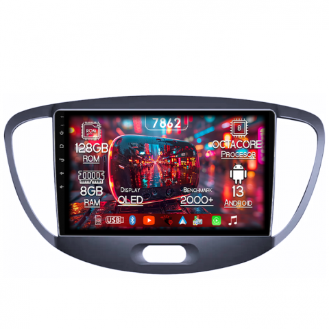 Hyundai - Navigatie dedicata Hyundai i10 2007-2013, 8GB RAM 128GB ROM, Octacore, Platforma 7862,Android 13, Display QLED 9”, Suporta camera 360º, DSP, Carplay&Android Auto, SIM 4G, Ventilator Activ