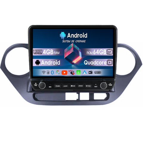Navigatii Dedicate - Navigatie dedicata Hyundai I10 2014-2017 Tesla cu butoane rotative model 2024, 4GB RAM 64GB ROM, Procesor Quadcore, Android 14, Display QLED 10", DSP, Carplay&Android Auto