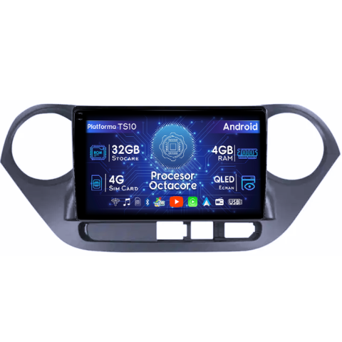 Hyundai - Navigatie dedicata Hyundai i10 2014-2017, 4GB RAM 32GB ROM, Octacore, Android 14, Display QLED 1K 10", DSP, Carplay&Android Auto, SIM 4G, Bluetooth, Ventilator Activ