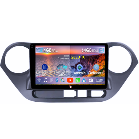 I10 2014-2017 - Navigatie dedicata Hyundai i10 2014-2017, 4GB RAM 64GB ROM, Octacore, Android 14, Display QLED 9", DSP, Carplay&Android Auto, SIM 4G, Ventilator Activ