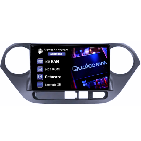I10 2014-2017 - Navigatie dedicata Hyundai i10 2014-2017, 4GB RAM 64GB ROM, Procesor Qualcomm Octacore, Android 14, Rezolutie 2K, Display QLED 10", DSP, Carplay&Android Auto, SIM 4G