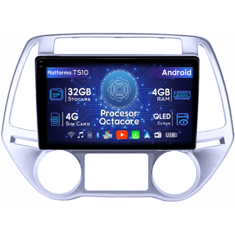 I20 2012-2014 - Navigatie dedicata Hyundai i20 2012-2014, 4GB RAM 32GB ROM, Octacore, Android 14, Display QLED 1K 9", DSP, Carplay&Android Auto, SIM 4G, Bluetooth, Ventilator Activ