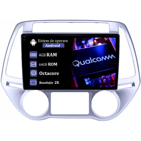 I20 2012-2014 - Navigatie dedicata Hyundai I20 2012-2014, 4GB RAM 64GB ROM, Procesor Qualcomm Octacore, Android 14, Rezolutie 2K, Display QLED 10", DSP, Carplay&Android Auto, SIM 4G