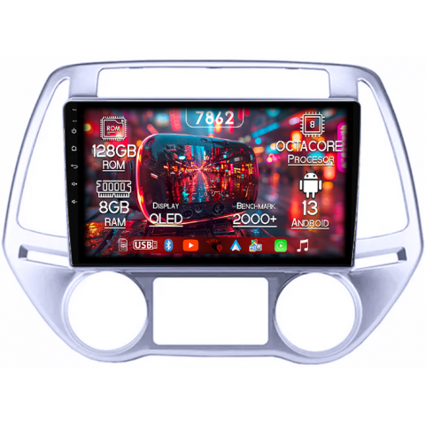 Hyundai - Navigatie dedicata Hyundai I20 2012-2014, 8GB RAM 128GB ROM, Octacore, Platforma 7862,Android 13, Display QLED 10”, Suporta camera 360º, DSP, Carplay&Android Auto, SIM 4G, Ventilator Activ
