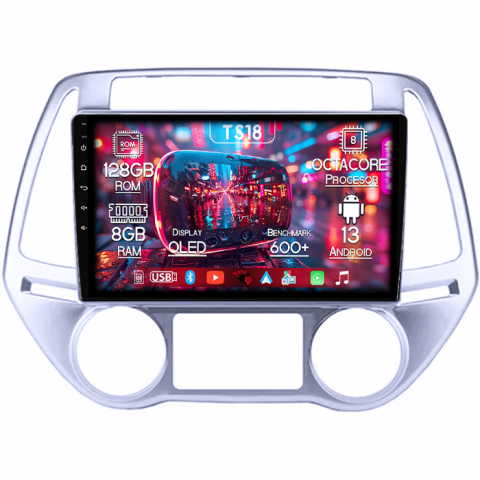 Hyundai - Navigatie dedicata Hyundai I20 2012-2014, 8GB RAM 128GB ROM, Octacore, Platforma TS18, Android 13, Display QLED 10”, Suporta camera 360º, DSP, Carplay&Android Auto, SIM 4G, Ventilator Activ