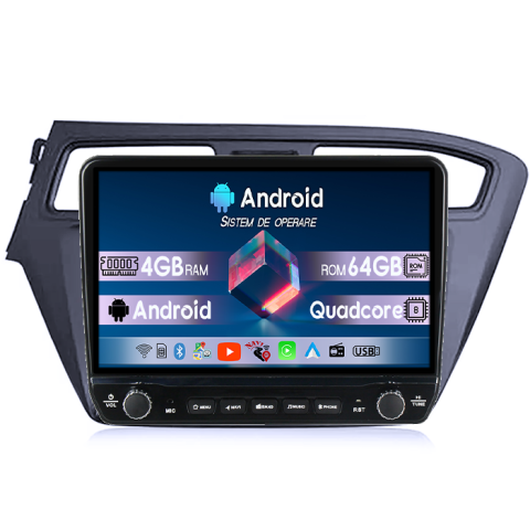 Navigatii Dedicate - Navigatie dedicata Hyundai I20 2015-2017 Tesla cu butoane rotative model 2024, 4GB RAM 64GB ROM, Procesor Quadcore, Android 14, Display QLED 10", DSP, Carplay&Android Auto