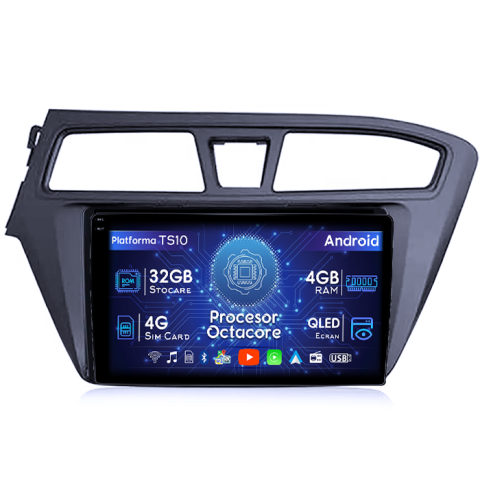 I20 2015-2017 - Navigatie dedicata Hyundai i20 2015-2017, 4GB RAM 32GB ROM, Octacore, Android 14, Display QLED 1K 9", DSP, Carplay&Android Auto, SIM 4G, Bluetooth, Ventilator Activ