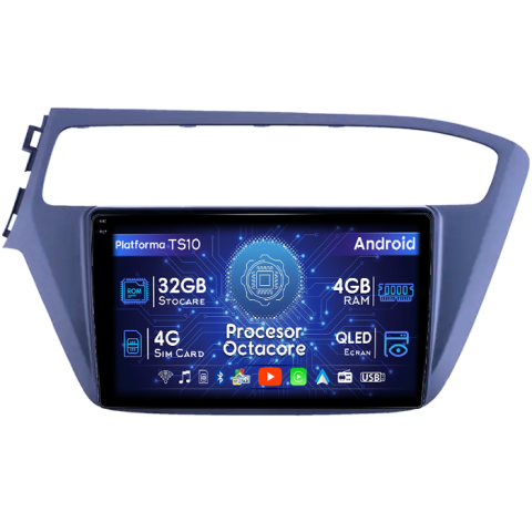I20 2017-2018 - Navigatie dedicata Hyundai i20 2017-2018, 4GB RAM 32GB ROM, Octacore, Android 14, Display QLED 1K 9", DSP, Carplay&Android Auto, SIM 4G, Bluetooth, Ventilator Activ