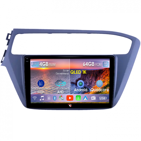 I20 2017-2018 - Navigatie dedicata Hyundai i20 2017-2018, 4GB RAM 64GB ROM, Octacore, Android 14, Display QLED 1K 9", Carplay&Android Auto, SIM 4G, Ventilator Activ