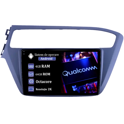 I20 2017-2018 - Navigatie dedicata Hyundai I20 2017-2018, 4GB RAM 64GB ROM, Procesor Qualcomm Octacore, Android 14, Rezolutie 2K, Display QLED 9", DSP, Carplay&Android Auto, SIM 4G
