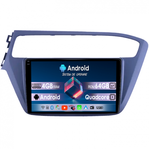 I20 2017-2018 - Navigatie dedicata Hyundai I20 2017-2018,Android 14, Wireless Carplay si Android auto 4GB RAM 64GB ROM, Display QLED 1K, 9 inch, Microfon Extern