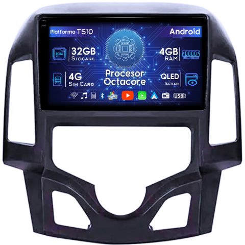 I30 2007-2012 - Navigatie dedicata Hyundai i30 2007-2012, 4GB RAM 32GB ROM, Octacore, Android 14, Display QLED 1K 9", DSP, Carplay&Android Auto, SIM 4G, Bluetooth, Ventilator Activ