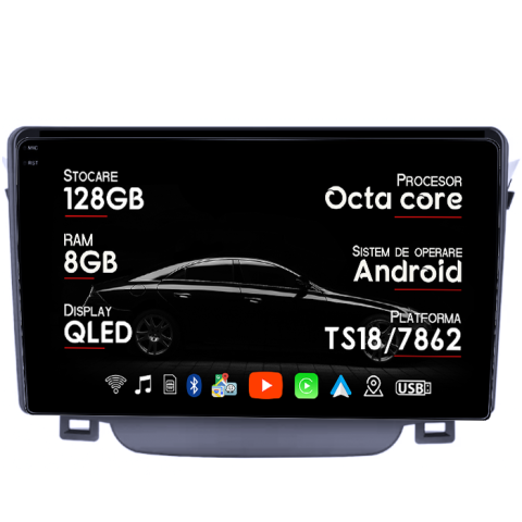 I30 2011-2017 - Navigatie dedicata Hyundai I30 2011-2015, 8GB RAM 128GB ROM, Octacore, Platforma TS18, Android 14, Display QLED 9â, Suporta camera 360Âş, DSP, Carplay&Android Auto, SIM 4G, Ventilator Activ