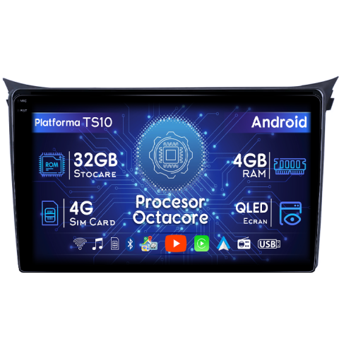 I30 2011-2017 - Navigatie dedicata Hyundai i30 2011-2017, 4GB RAM 32GB ROM, Octacore, Android 14, Display QLED 1K 9", DSP, Carplay&Android Auto, SIM 4G, Bluetooth, Ventilator Activ