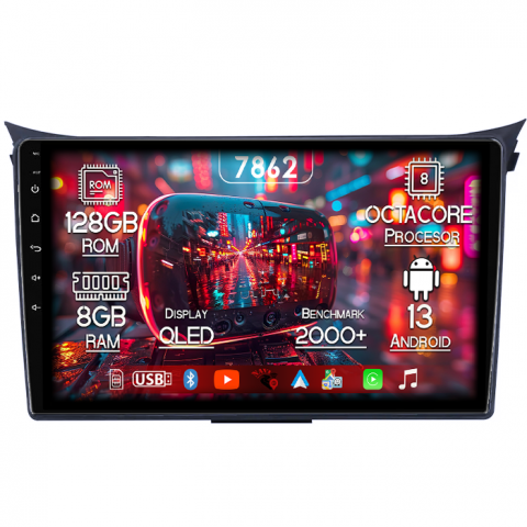 Hyundai - Navigatie dedicata Hyundai I30 2011-2017, 8GB RAM 128GB ROM, Octacore, Platforma 7862,Android 13, Display QLED 9”, Suporta camera 360º, DSP, Carplay&Android Auto, SIM 4G, Ventilator Activ
