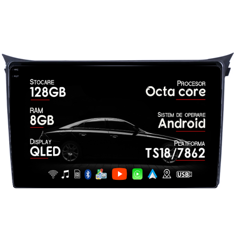 I30 2011-2017 - Navigatie dedicata Hyundai I30 2011-2017, 8GB RAM 128GB ROM, Octacore, Platforma TS18, Android 13, Display QLED 9”, Suporta camera 360º, DSP, Carplay&Android Auto, SIM 4G, Ventilator Activ