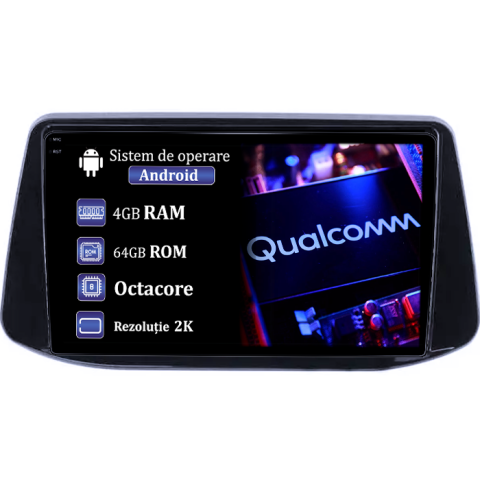 Hyundai - Navigatie dedicata HYUNDAI I30 2018, 4GB RAM 64GB ROM, Procesor Qualcomm Octacore, Android 14, Rezolutie 2K, Display QLED 9", DSP, Carplay&Android Auto, SIM 4G